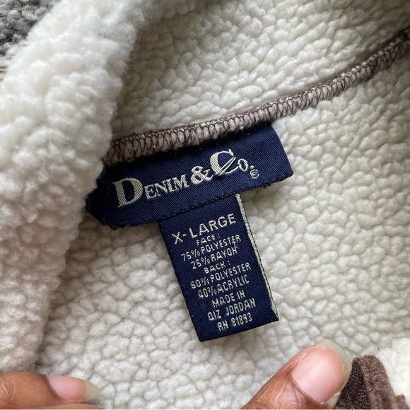Denim & Co Sherpa Lined Fleece Jacket Womens XL Brown Zip Front Pockets Cozy - Picture 3 of 5